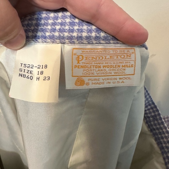 Vintage 80s Pendleton Herringbone Blue‎ Tweed 100% Wool Skirt Classic Size 18 - Picture 3 of 4